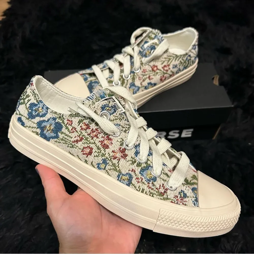 CONVERSE Ctas OX floral print embroidered lace up shoes sneakers sz 7.5 women’s